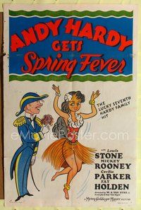 4h067 ANDY HARDY GETS SPRING FEVER style C 1sh '39 wacky art of Mickey Rooney with sexy hula girl!