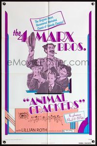 4h073 ANIMAL CRACKERS 1sh R74 all four Marx Brothers, Groucho, Harpo, Chico, Zeppo!