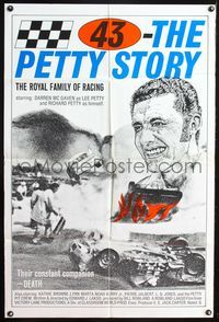 4h028 43: THE RICHARD PETTY STORY 1sh '72 NASCAR, cool crash style art & racing images!