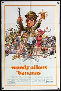 4h084 BANANAS 1sh '71 great artwork of Woody Allen by E.C. Comics artist Jack Davis!