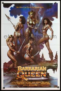 4h090 BARBARIAN QUEEN 1sh '85 sexy artwork of five near-naked female warriors by Boris Vallejo!