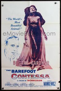 4h092 BAREFOOT CONTESSA 1sh R60 great artwork of Humphrey Bogart & sexy full-length Ava Gardner!