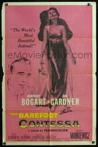 4h091 BAREFOOT CONTESSA 1sh '54 great artwork of Humphrey Bogart & sexy full-length Ava Gardner!