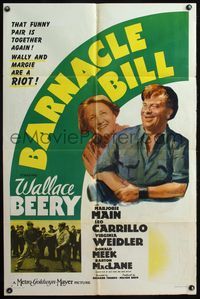 4h095 BARNACLE BILL style D 1sh '41 sailor Wallace Beery with Marjorie Main & fighting on dock!