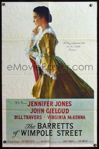 4h097 BARRETTS OF WIMPOLE STREET 1sh '57 great art of Jennifer Jones as Elizabeth Browning!