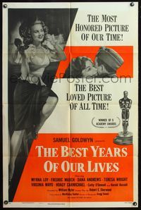 4h118 BEST YEARS OF OUR LIVES 1sh R54 sexy full-length Virginia Mayo, Loy & March, AA winner!