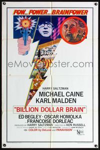 4h128 BILLION DOLLAR BRAIN 1sh '67 Michael Caine, Karl Malden, Ken Russell, Caine vs. Brain!