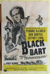 4h132 BLACK BART 1sh R50s sexy full-length Yvonne DeCarlo, outlaw Dan Duryea with gun!