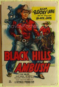 4h133 BLACK HILLS AMBUSH 1sh '52 cool full-length art of cowboy Allan Rocky Lane pointing 2 guns!