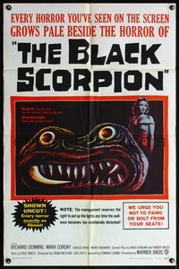 4h135 BLACK SCORPION 1sh '57 great image of wacky creature that looks more laughable than horrible!