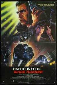 4h138 BLADE RUNNER int'l 1sh '82 Ridley Scott sci-fi classic, art of Harrison Ford by John Alvin!