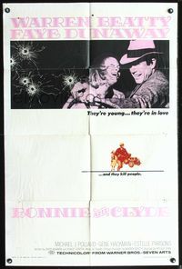 4h151 BONNIE & CLYDE 1sh '67 great image of classic crime duo Warren Beatty & Faye Dunaway!