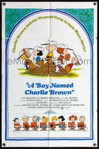 4h157 BOY NAMED CHARLIE BROWN 1sh '70 artwork of Snoopy & the Peanuts by Charles M. Schulz!