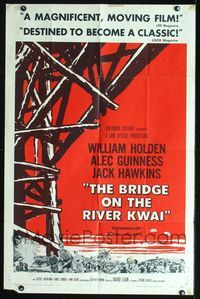 4h164 BRIDGE ON THE RIVER KWAI style A 1sh '58 William Holden, Alec Guinness, David Lean classic!