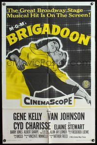 4h167 BRIGADOON 1sh R62 great romantic close up art of Gene Kelly & Cyd Charisse dancing!