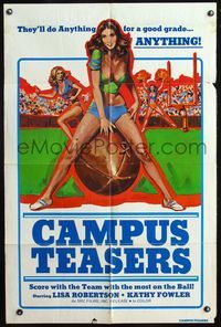 4h189 CAMPUS TEASERS 1sh '70s sexy art of female football players!