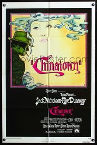4h203 CHINATOWN 1sh '74 great art of smoking Jack Nicholson & Faye Dunaway, Roman Polanski!