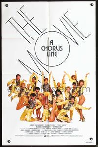 4h205 CHORUS LINE 1sh '85 great posed image of Michael Douglas & Broadway chorus group!