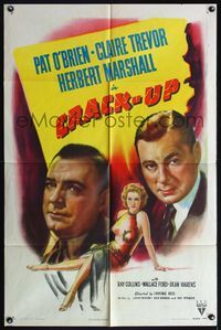 4h235 CRACK-UP style A 1sh '46 Pat O'Brien, sexiest full-length Claire Trevor, Herbert Marshall