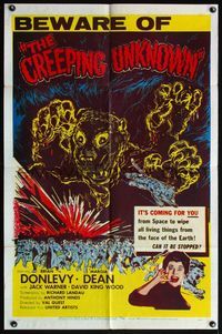 4h237 CREEPING UNKNOWN 1sh '56 art of wacky creature who's coming to wipe out all living things!