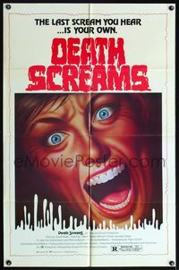 4h257 DEATH SCREAMS 1sh '82 bloody horror art, the last scream you hear... Is your own!