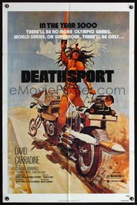 4h258 DEATHSPORT 1sh '78 David Carradine, great artwork of futuristic battle motorcycle!