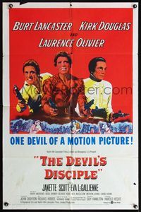 4h271 DEVIL'S DISCIPLE 1sh '59 Burt Lancaster, Kirk Douglas & Laurence Olivier all with two guns!