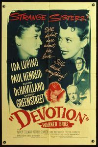 4h274 DEVOTION 1sh '46 Ida Lupino & Olivia De Havilland are completely opposite sisters!