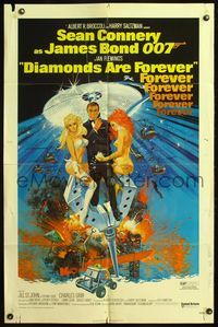 4h278 DIAMONDS ARE FOREVER 1sh '71 art of Sean Connery as James Bond 007 by Robert McGinnis!