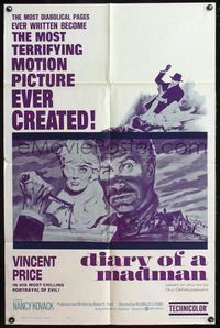 4h280 DIARY OF A MADMAN 1sh '63 Vincent Price in his most chilling portrayal of evil!