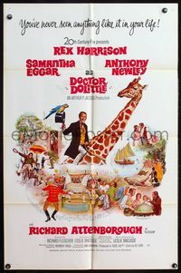 4h285 DOCTOR DOLITTLE int'l 1sh '67 cool art of Rex Harrison & animals by Joseph Smith, Fleischer