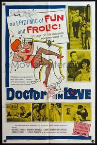4h286 DOCTOR IN LOVE 1sh '61 an epidemic of fun & frolic 11 out of 10 doctors recommend!