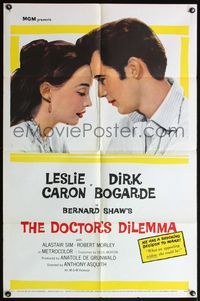 4h293 DOCTOR'S DILEMMA 1sh '59 romantic close-up of Leslie Caron & Dirk Bogarde!