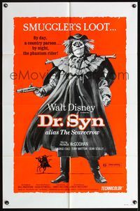 4h303 DR. SYN ALIAS THE SCARECROW 1sh R75 Walt Disney, creepy scarecrow art!