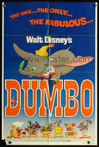 4h311 DUMBO 1sh R72 Walt Disney circus elephant classic!