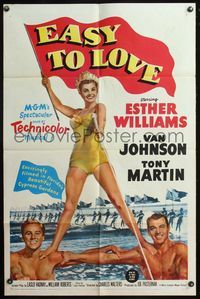 4h313 EASY TO LOVE 1sh '53 sexy swimmer Esther Williams stands on Van Johnson & Tony Martin!