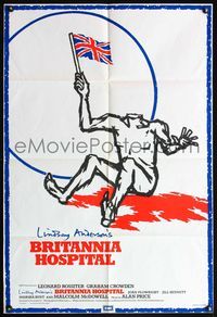 4h168 BRITANNIA HOSPITAL English 1sh '82 Lindsay Anderson, wild art of headless man with flag!