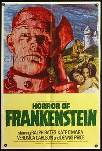 4h503 HORROR OF FRANKENSTEIN English 1sh '71 Hammer horror, close up art of monster with axe!