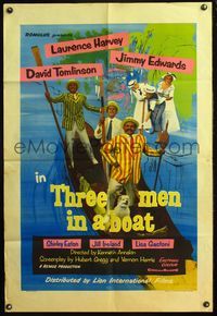 4h932 THREE MEN IN A BOAT English 1sh '56 Laurence Harvey, wacky art of cast on gondola!