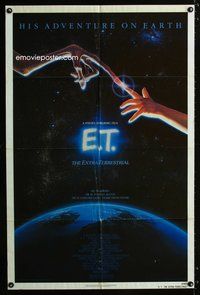 4h312 E.T. THE EXTRA TERRESTRIAL 1sh '82 Steven Spielberg classic, John Alvin art!