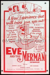 4h324 EVE & THE MERMAN 1sh '65 fish & nudity, see Lori Dawson nudist princess of the year!