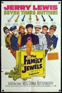 4h340 FAMILY JEWELS 1sh '65 Jerry Lewis is seven times nuttier in seven roles!