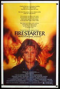 4h361 FIRESTARTER 1sh '84 close up of creepy eight year-old Drew Barrymore, sci-fi!