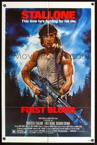 4h363 FIRST BLOOD 1sh '82 artwork of Sylvester Stallone as Rambo by Drew Struzan!