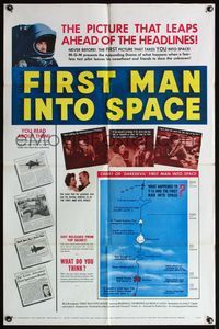 4h365 FIRST MAN INTO SPACE 1sh '59 most dangerous & daring mission of all time, daredevil chart!