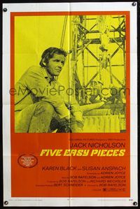 4h371 FIVE EASY PIECES 1sh '70 great close up of Jack Nicholson, directed by Bob Rafelson!