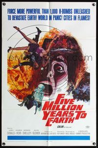 4h374 FIVE MILLION YEARS TO EARTH 1sh '67 cities in flames, world panic spreads, art by Gerald Allison!