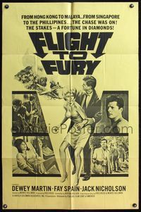 4h380 FLIGHT TO FURY 1sh '64 cool art of Dewey Martin, Fay Spain & Jack Nicholson!