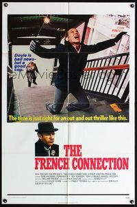 4h406 FRENCH CONNECTION 1sh '71 Gene Hackman in movie chase climax, directed by William Friedkin!
