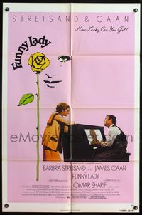4h413 FUNNY LADY 1sh '75 Barbra Streisand watches James Caan play piano, How Lucky Can You Get!